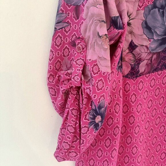 Anthropologie Free For Humanity sz M Mixed Print Floral Cottage Button Roll Tab - Picture 7 of 16